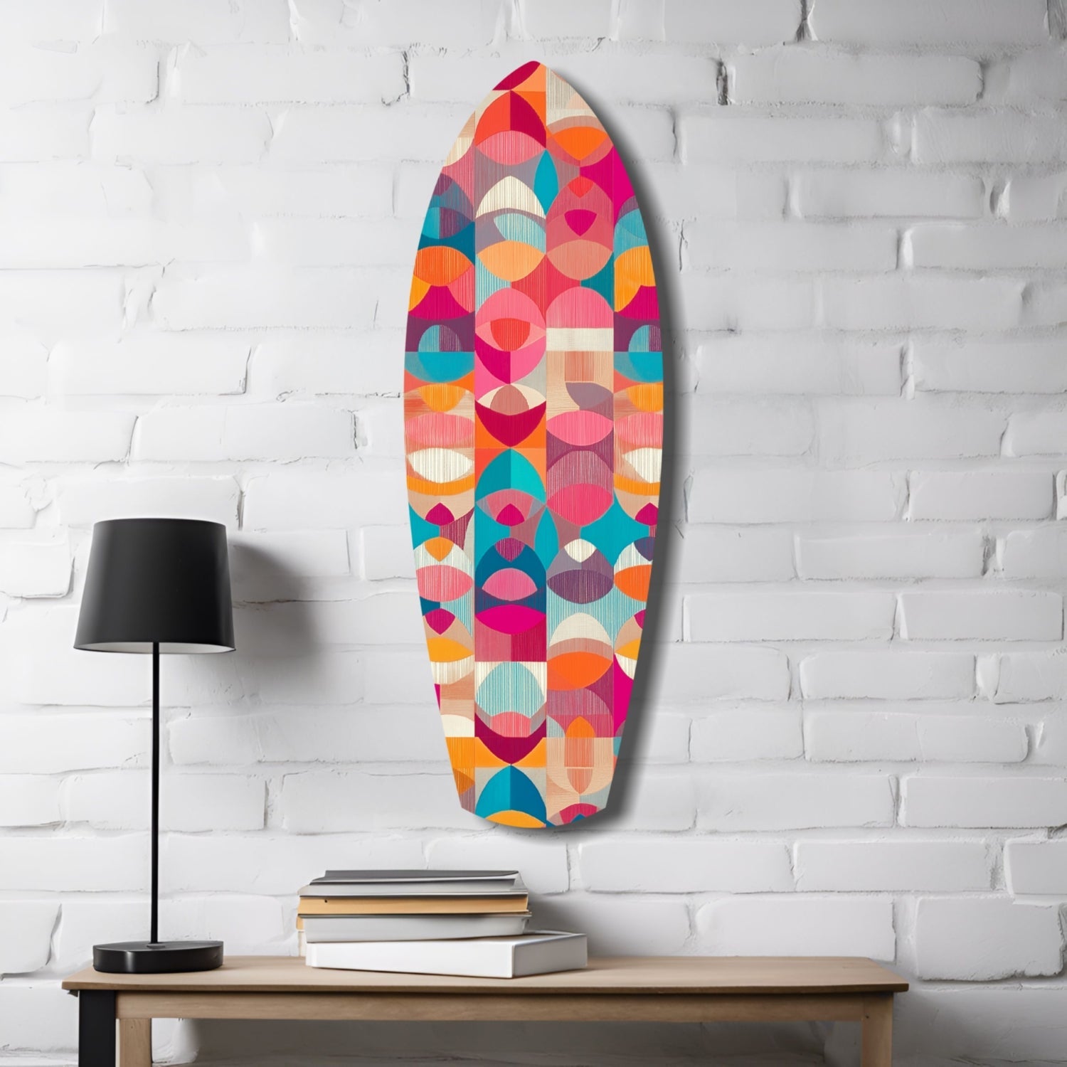 Pink Geometric Circles Surfboard Glass Wall Art