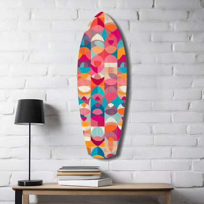 Pink Geometric Circles Surfboard Glass Wall Art