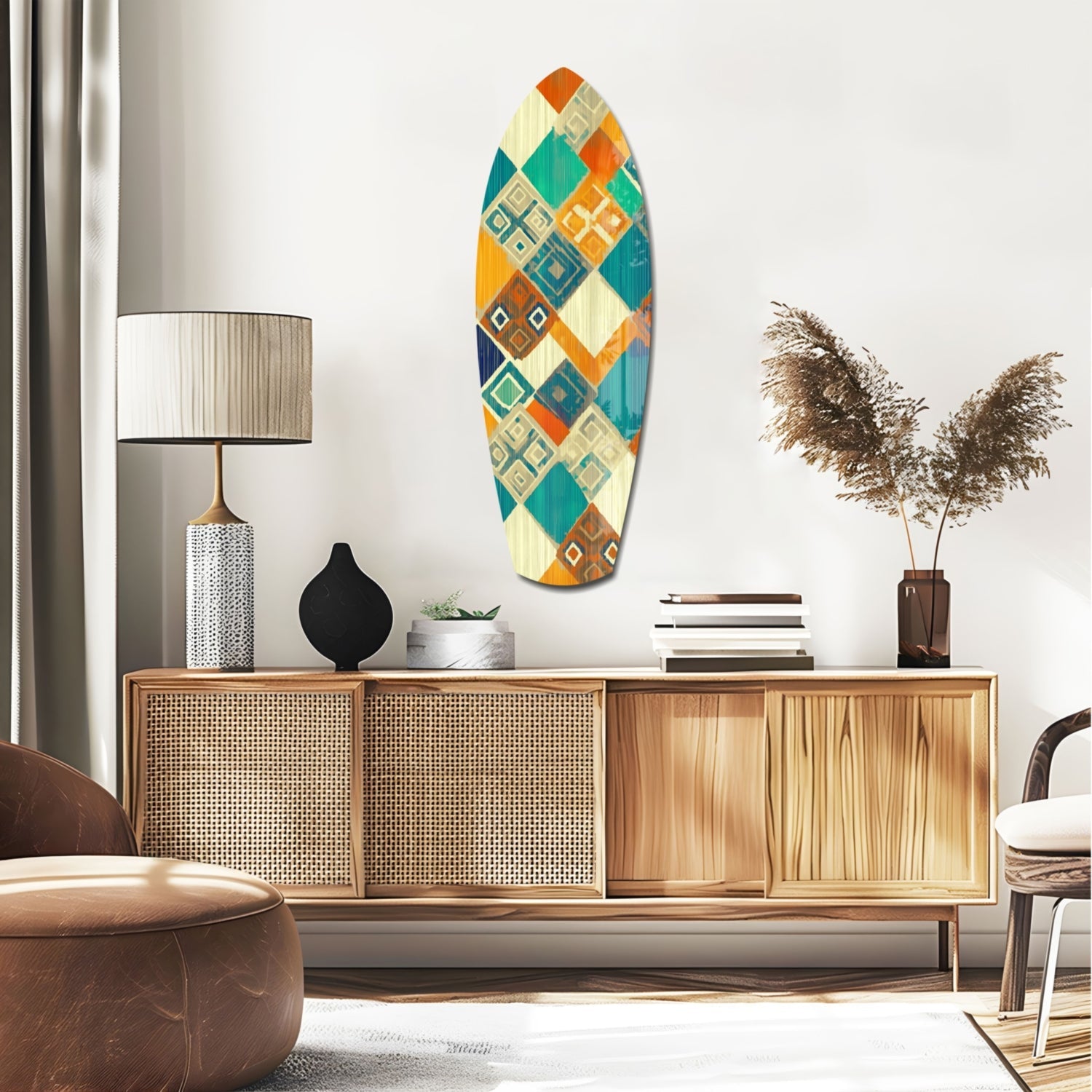 Geometric Diamond Surfboard Glass Wall Art