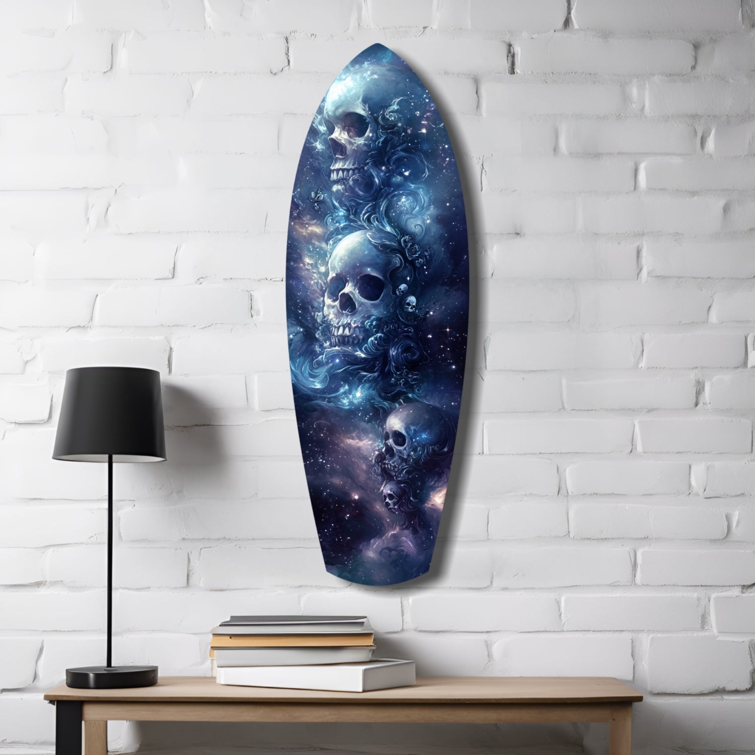 Cosmic Nebula Skulls Surfboard Glass Wall Art