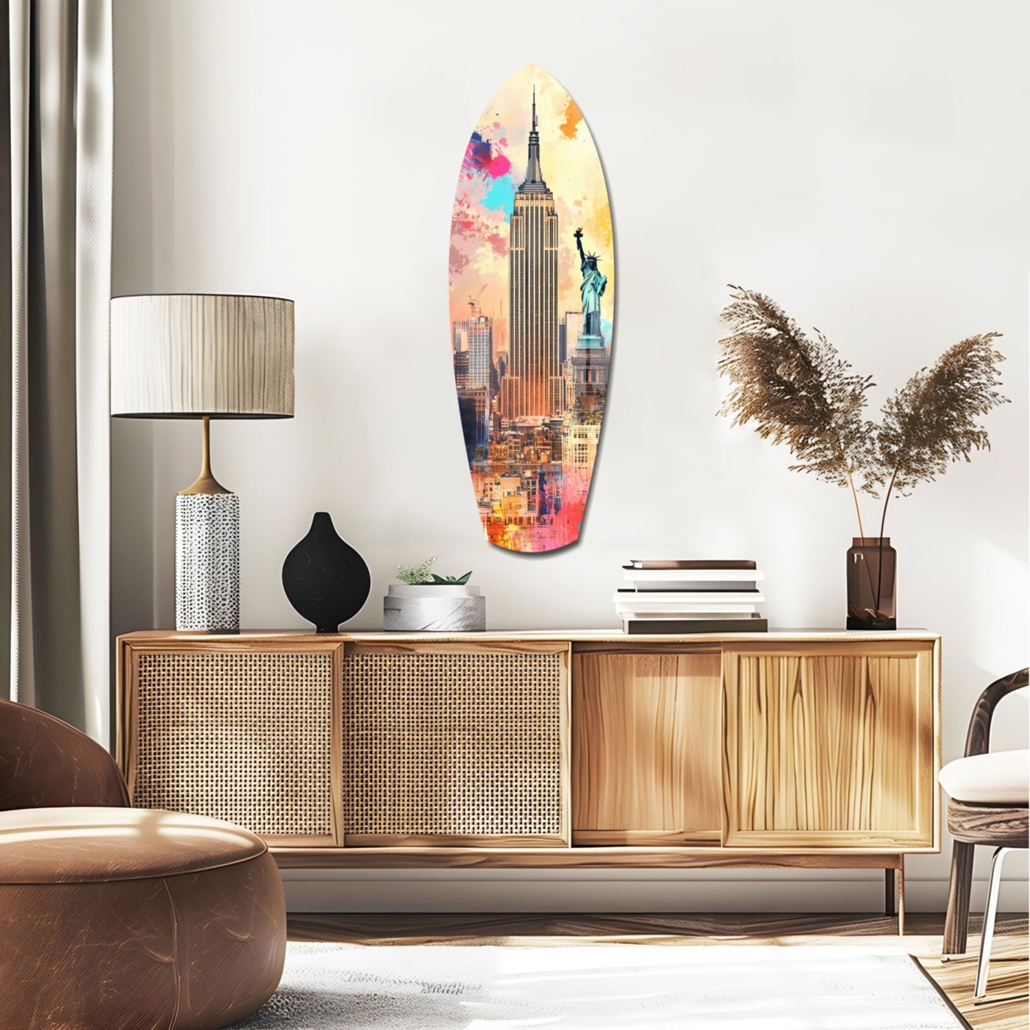 Watercolor Splash Liberty Skyline Glass Wall Art