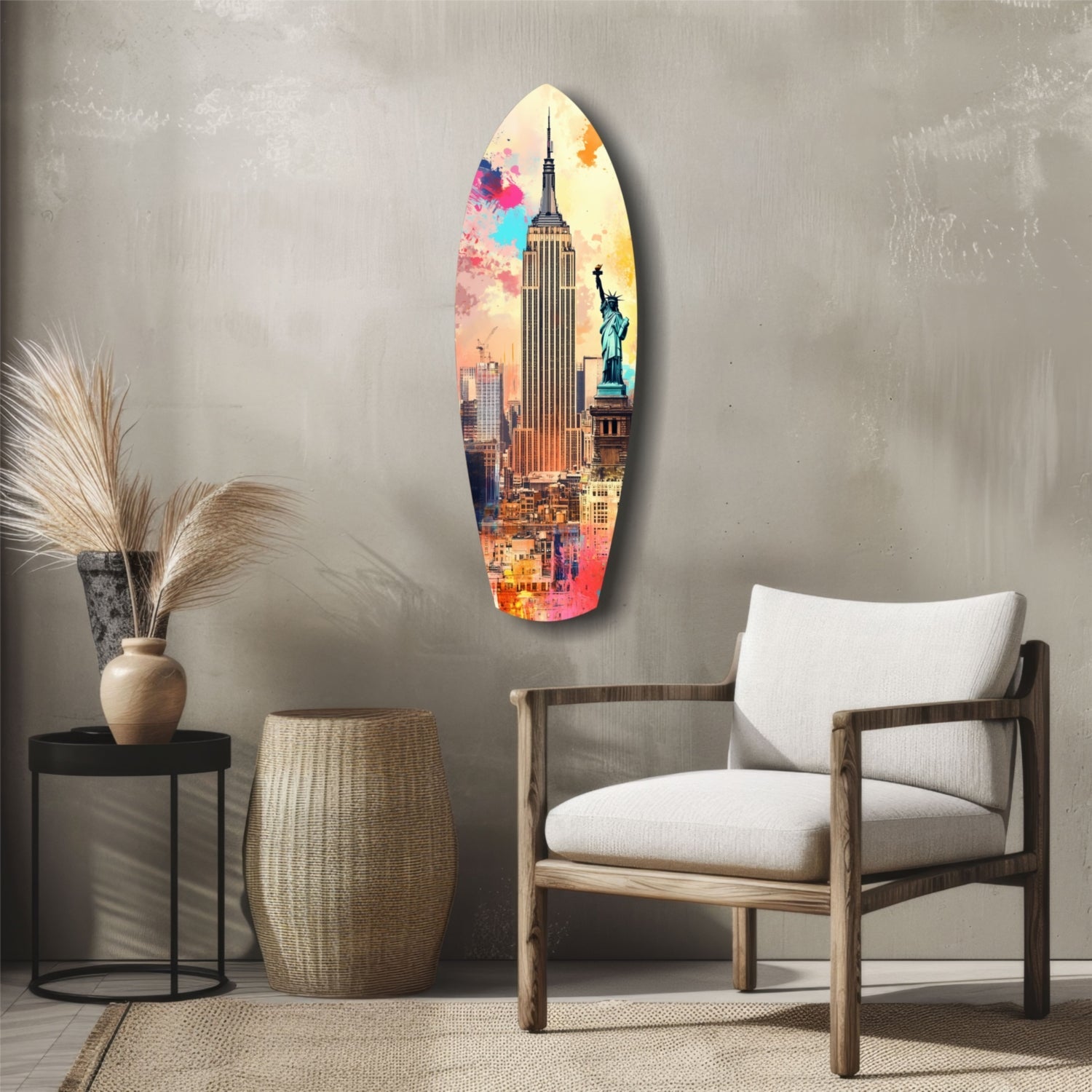 Watercolor Splash Liberty Skyline Glass Wall Art