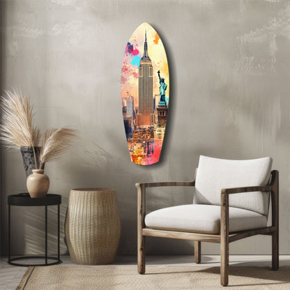 Watercolor Splash Liberty Skyline Glass Wall Art