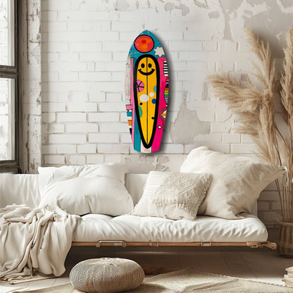 Smiley Surfing Glass Wall Art