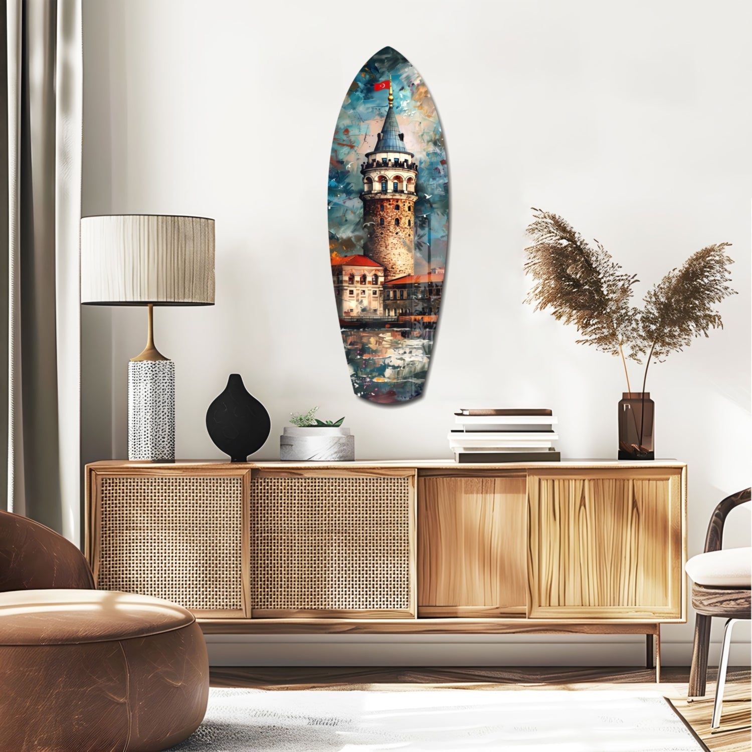 Surfboard Galata Tower Glass Wall Art