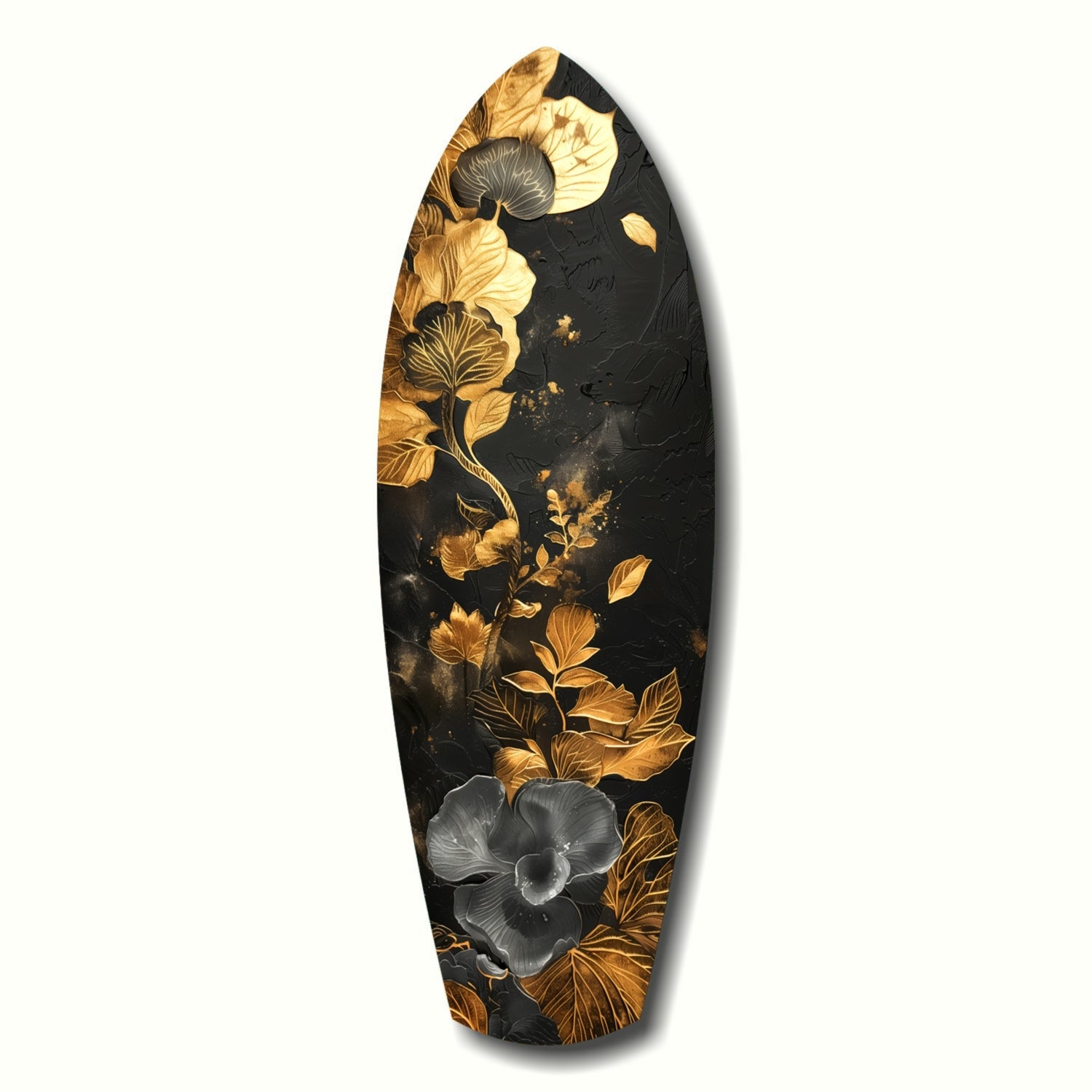 Gold Leaf Floral Surfboard Panel Glass Wall Art