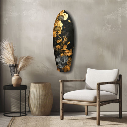 Gold Leaf Floral Surfboard Panel Glass Wall Art