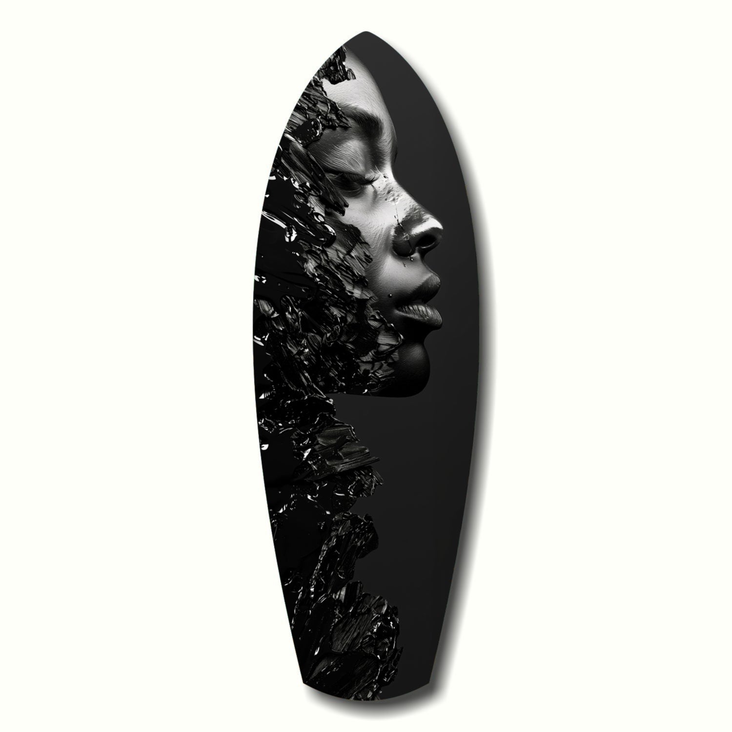 Black Splash Profile Surfboard Glass Wall Art
