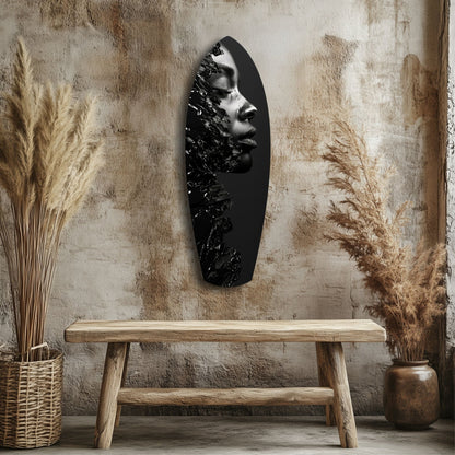 Black Splash Profile Surfboard Glass Wall Art