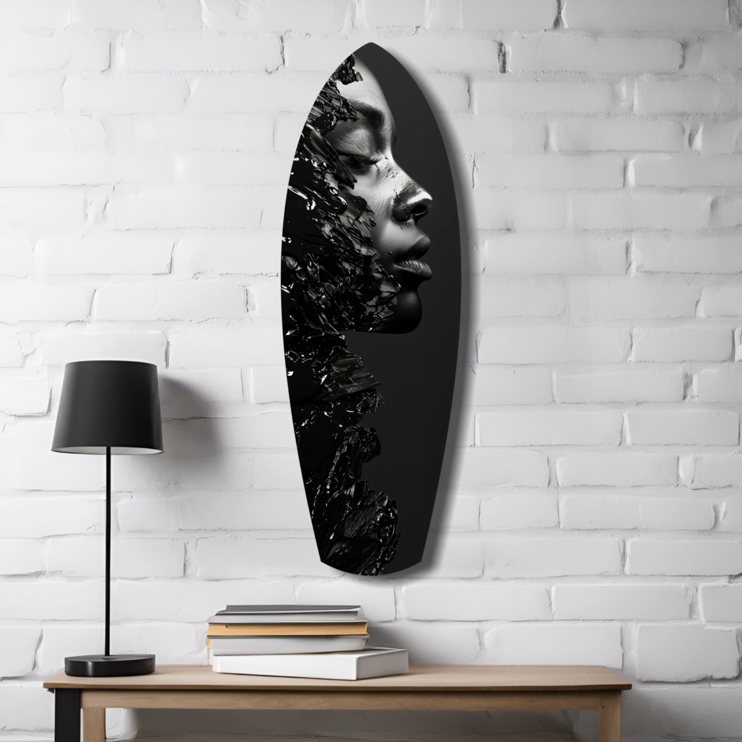 Black Splash Profile Surfboard Glass Wall Art