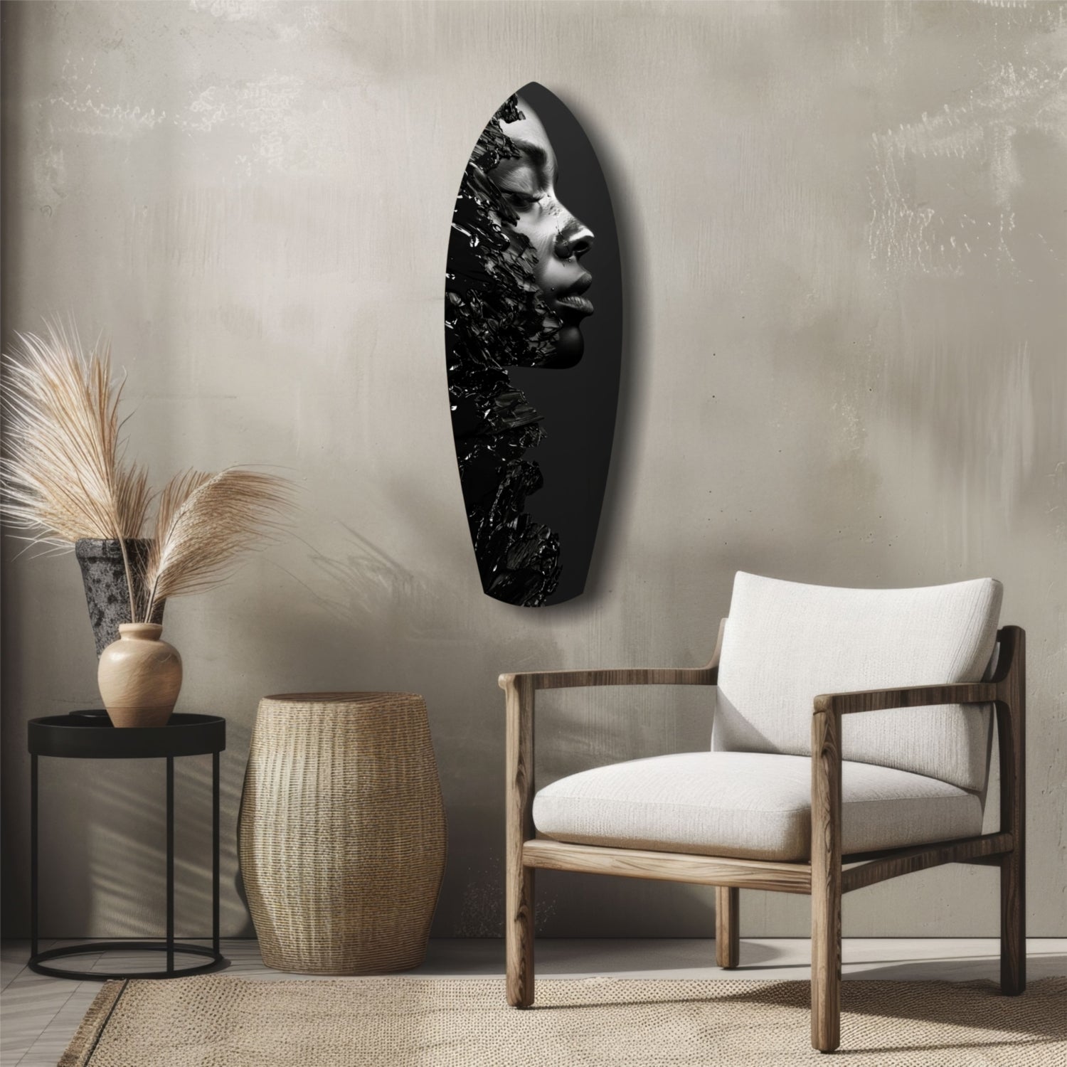 Black Splash Profile Surfboard Glass Wall Art