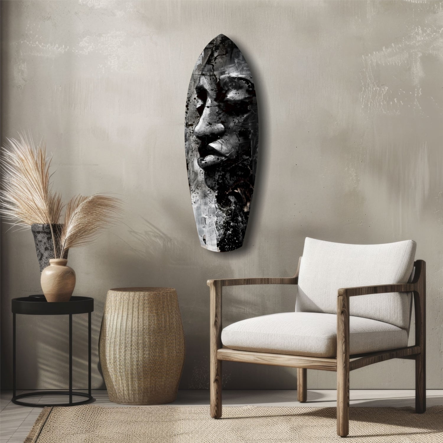 Grunge Painted Face Surfboard Glass Wall Art
