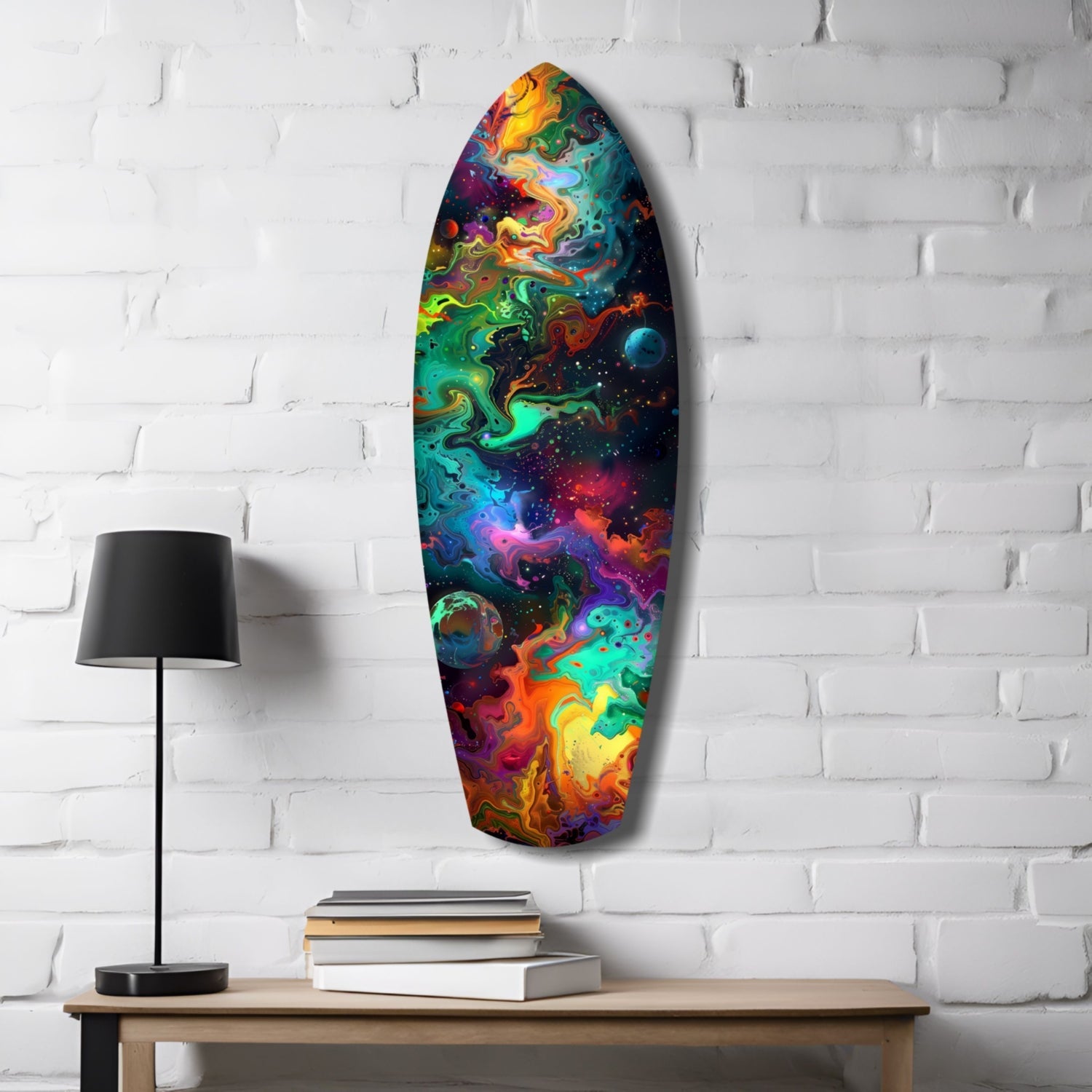 Rainbow Marbled Nebula Surfboard Glass Wall Art