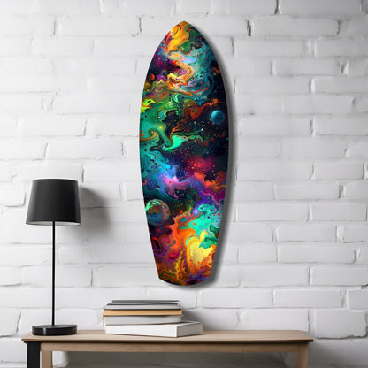 Rainbow Marbled Nebula Surfboard Glass Wall Art