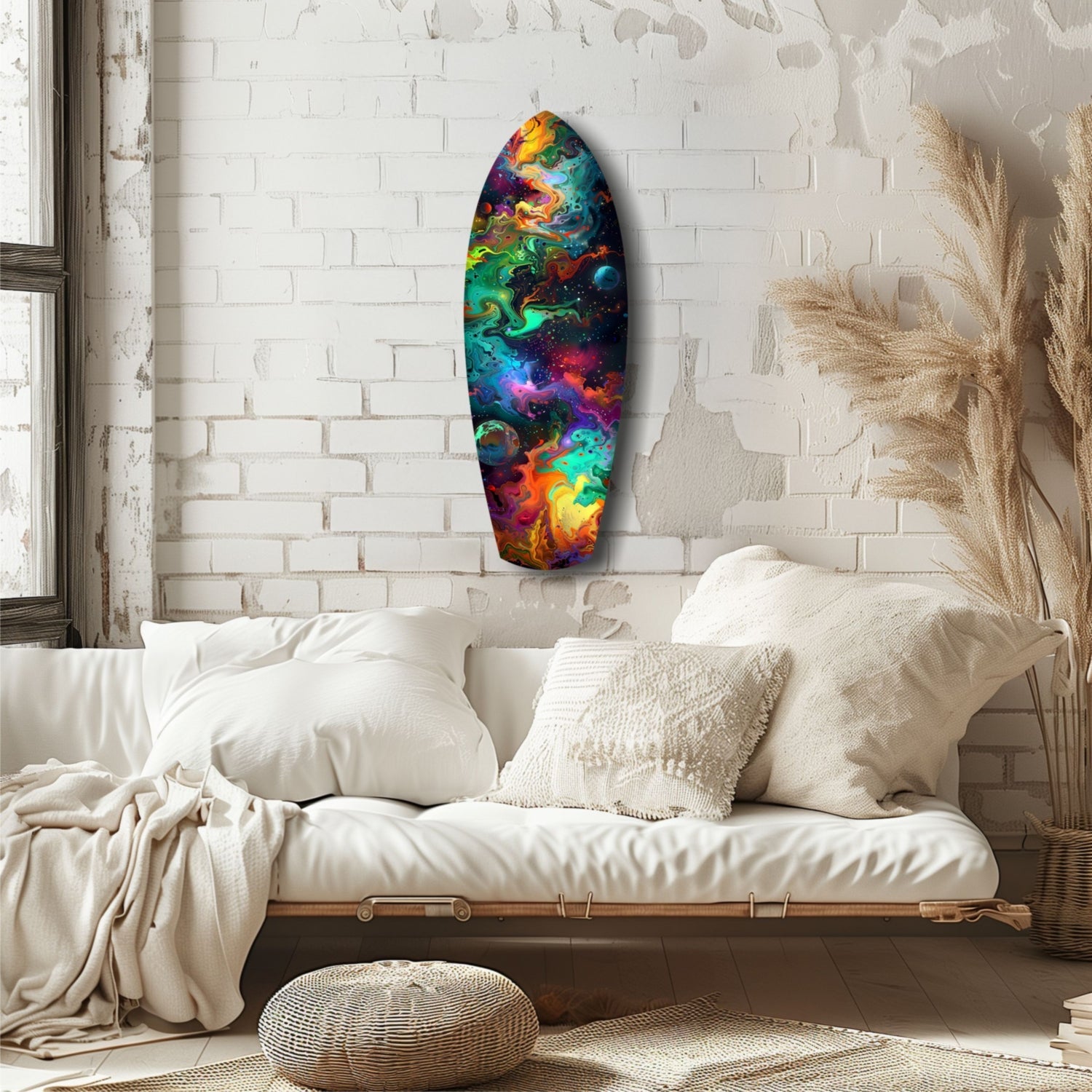 Rainbow Marbled Nebula Surfboard Glass Wall Art