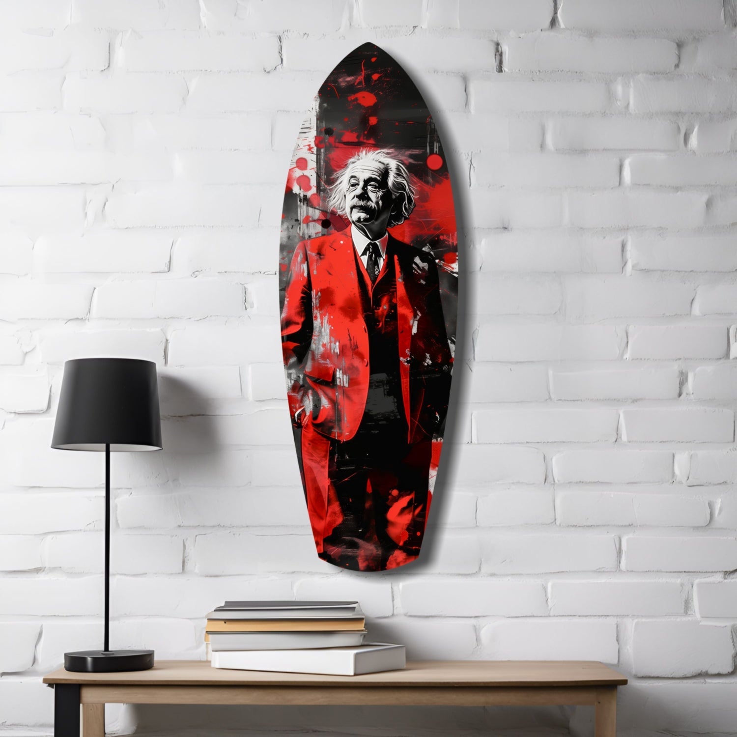 Standing Genius Red Blazer Splatter Glass Wall Art