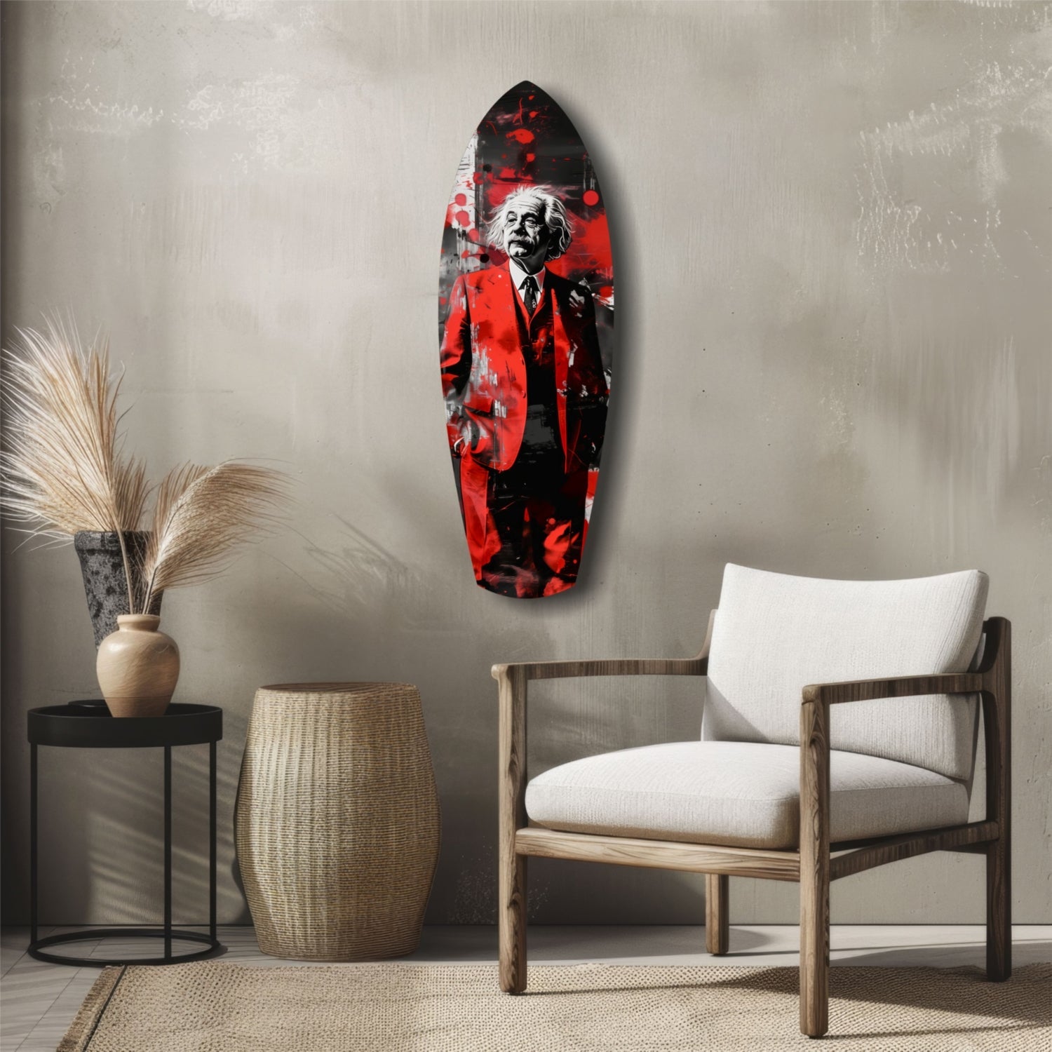 Standing Genius Red Blazer Splatter Glass Wall Art
