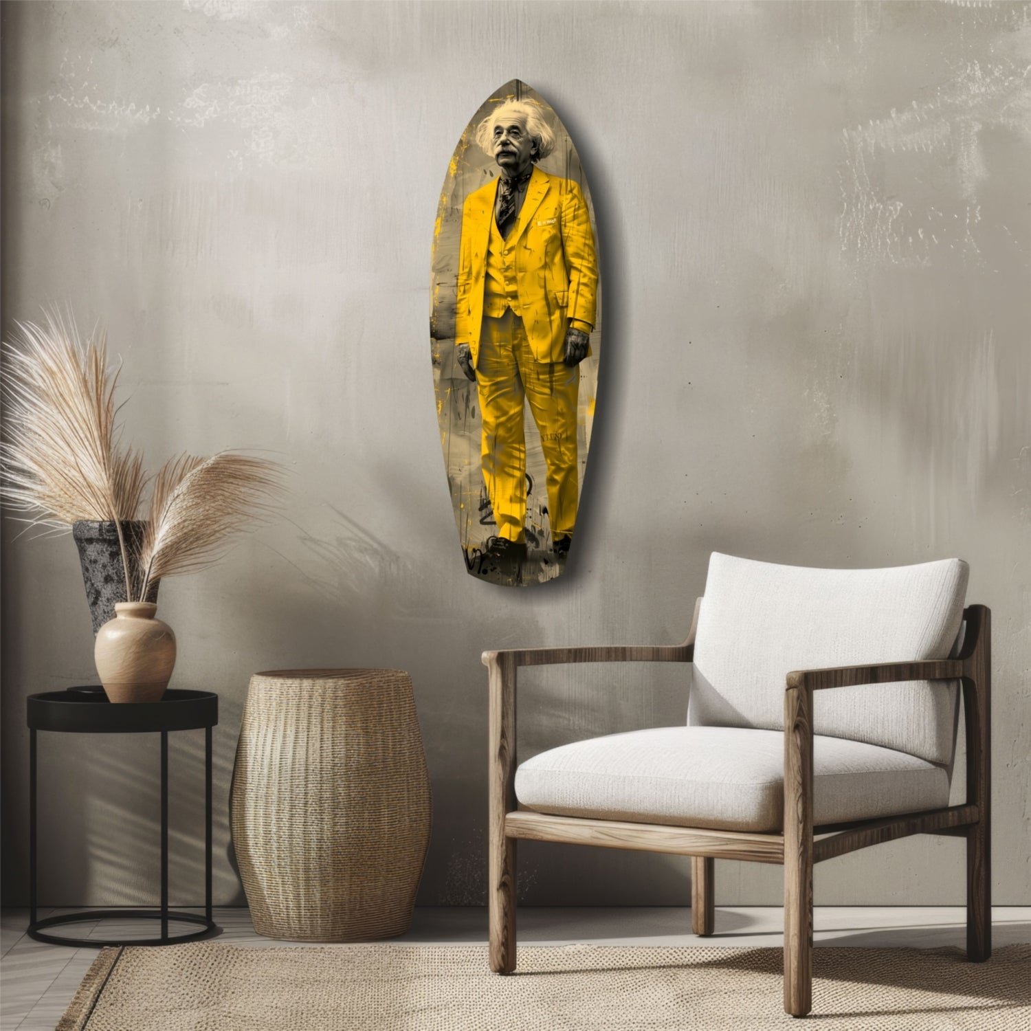 Standing Scientist Portrait Glass Wall Art