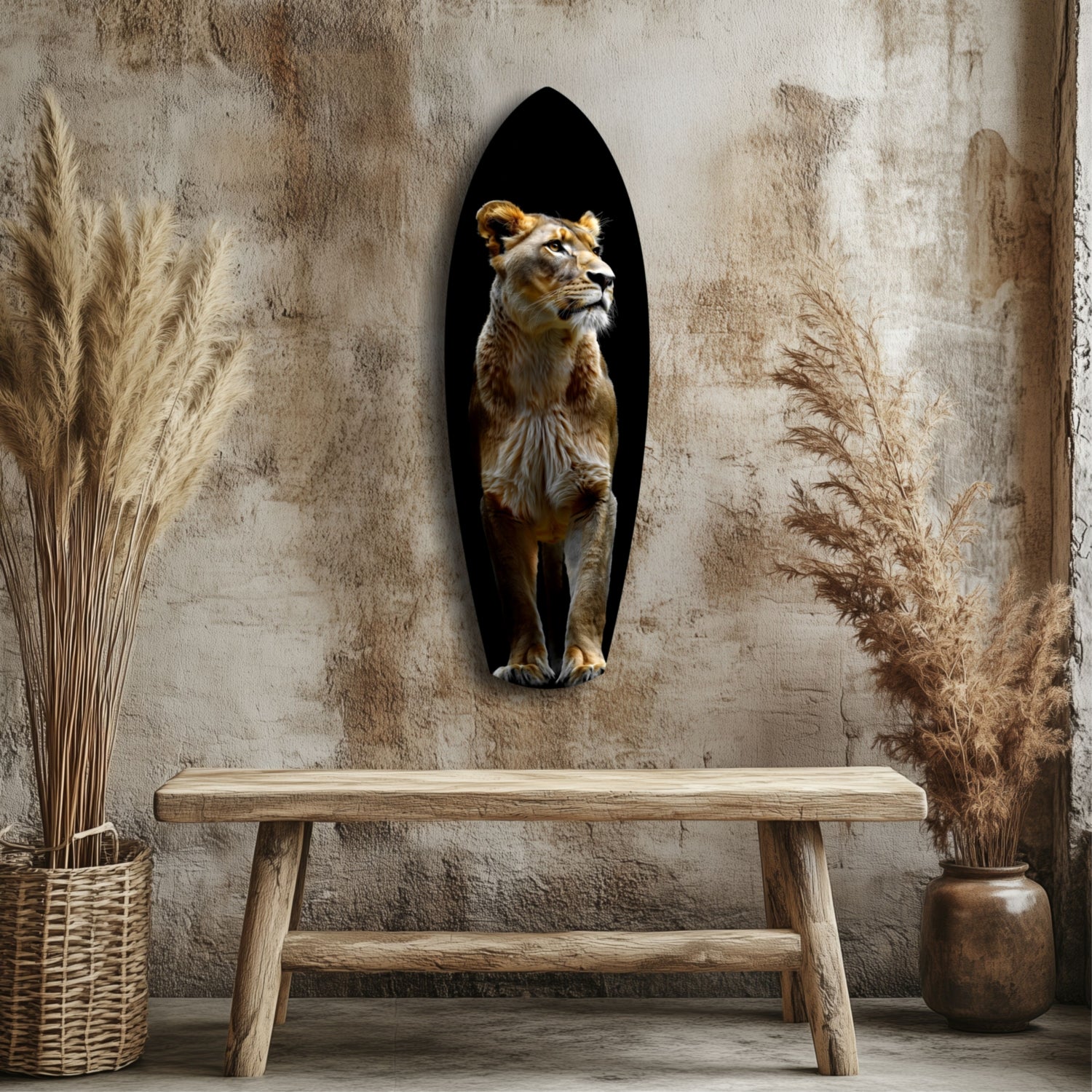 Standing Lioness Golden Portrait Glass Wall Art