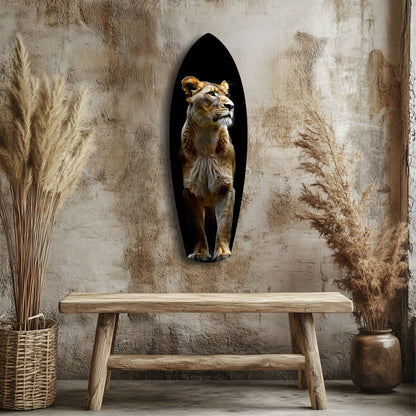 Standing Lioness Golden Portrait Glass Wall Art