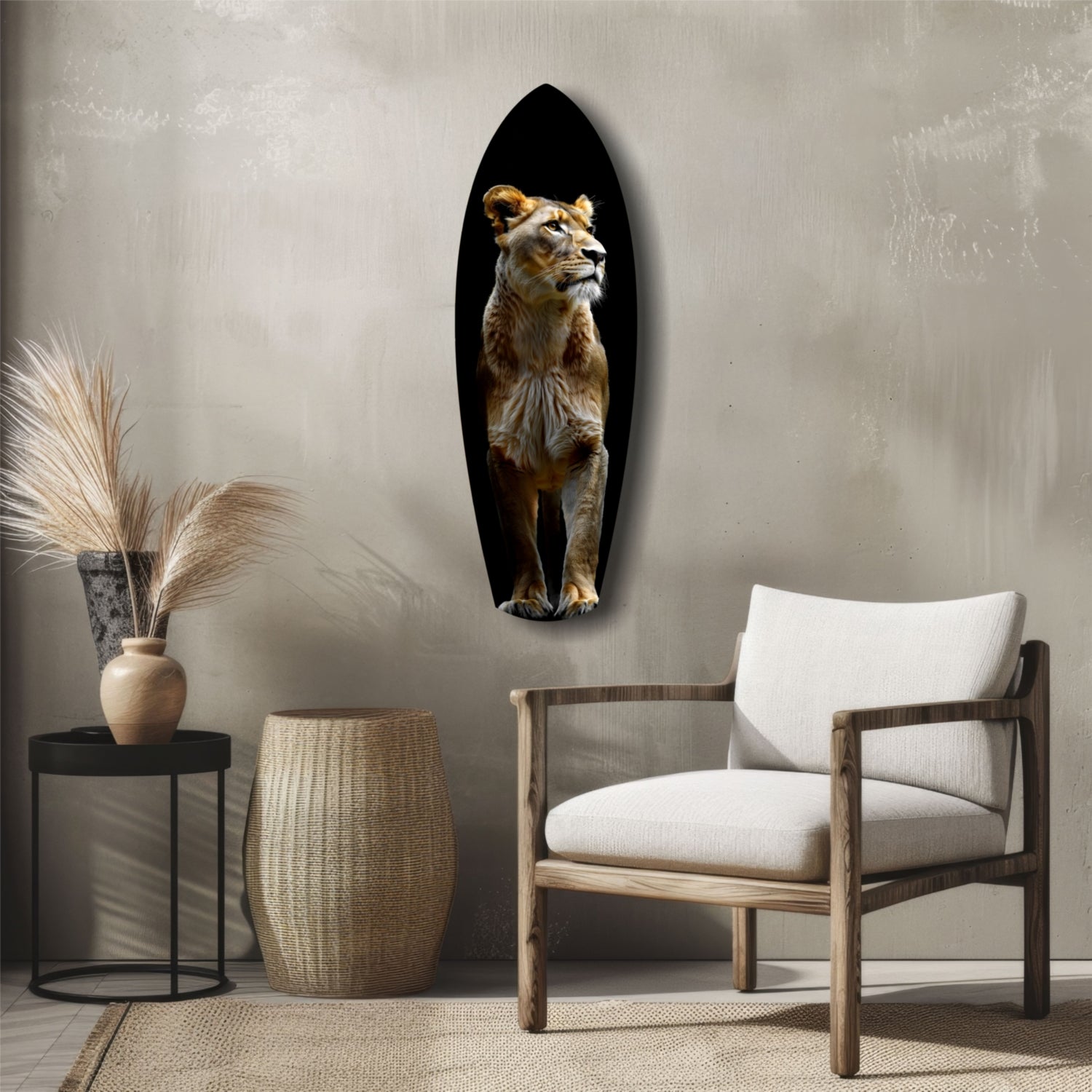 Standing Lioness Golden Portrait Glass Wall Art