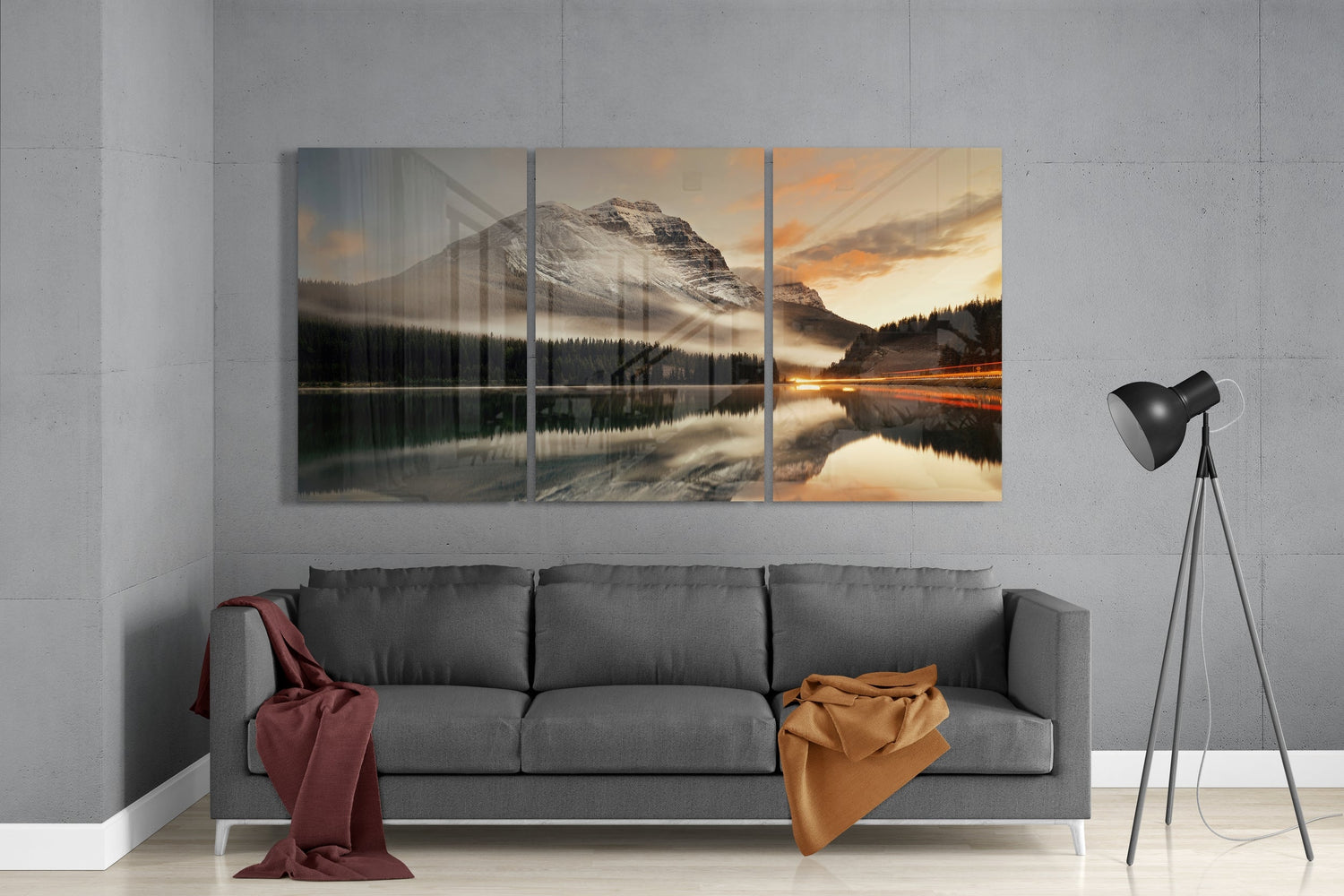 Snowy Peak Mirror Lake Triptych Glass Wall Art