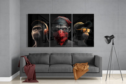 3 Wise Monkeys Mega Glass Wall Art