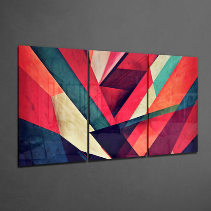 Crimson and Teal Diagonal Stripes Glass Wall Art