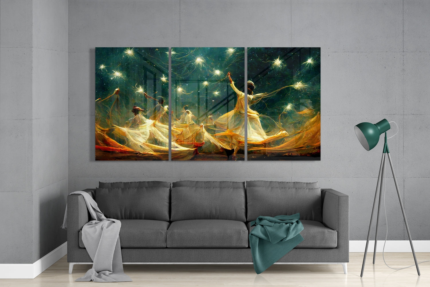 Whirling Dancers Under Starburst Sky Glass Wall Art