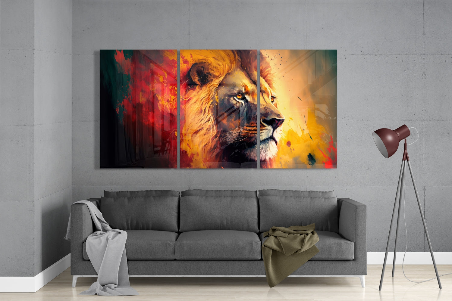 Golden Lion Profile Red Yellow Splash Mega Glass Wall Art