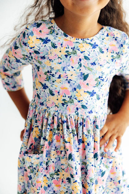 Fall Floral 3/4 Sleeve Pocket Twirl Dress