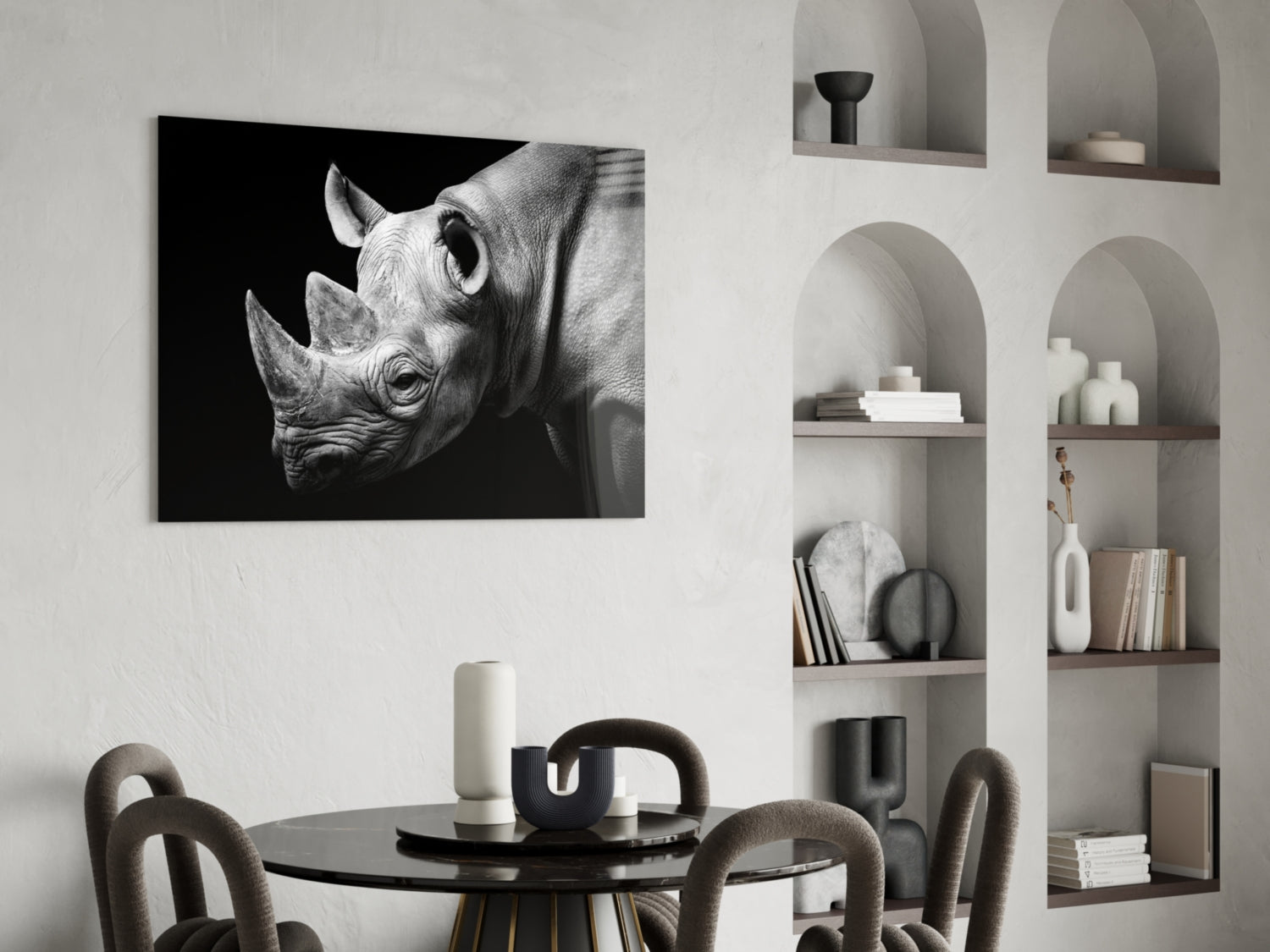 Black and White Rhino Portrait Glass Wall Art