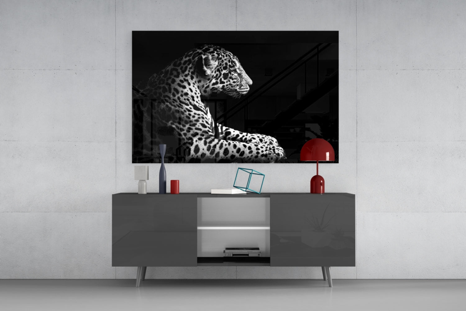 Resting Leopard Side Profile Glass Wall Art