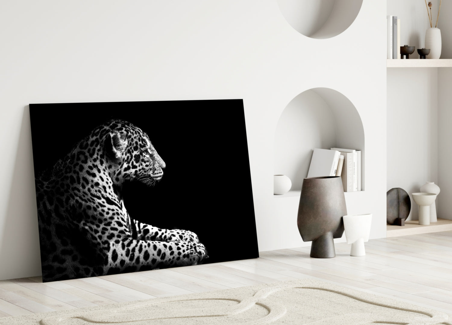 Resting Leopard Side Profile Glass Wall Art
