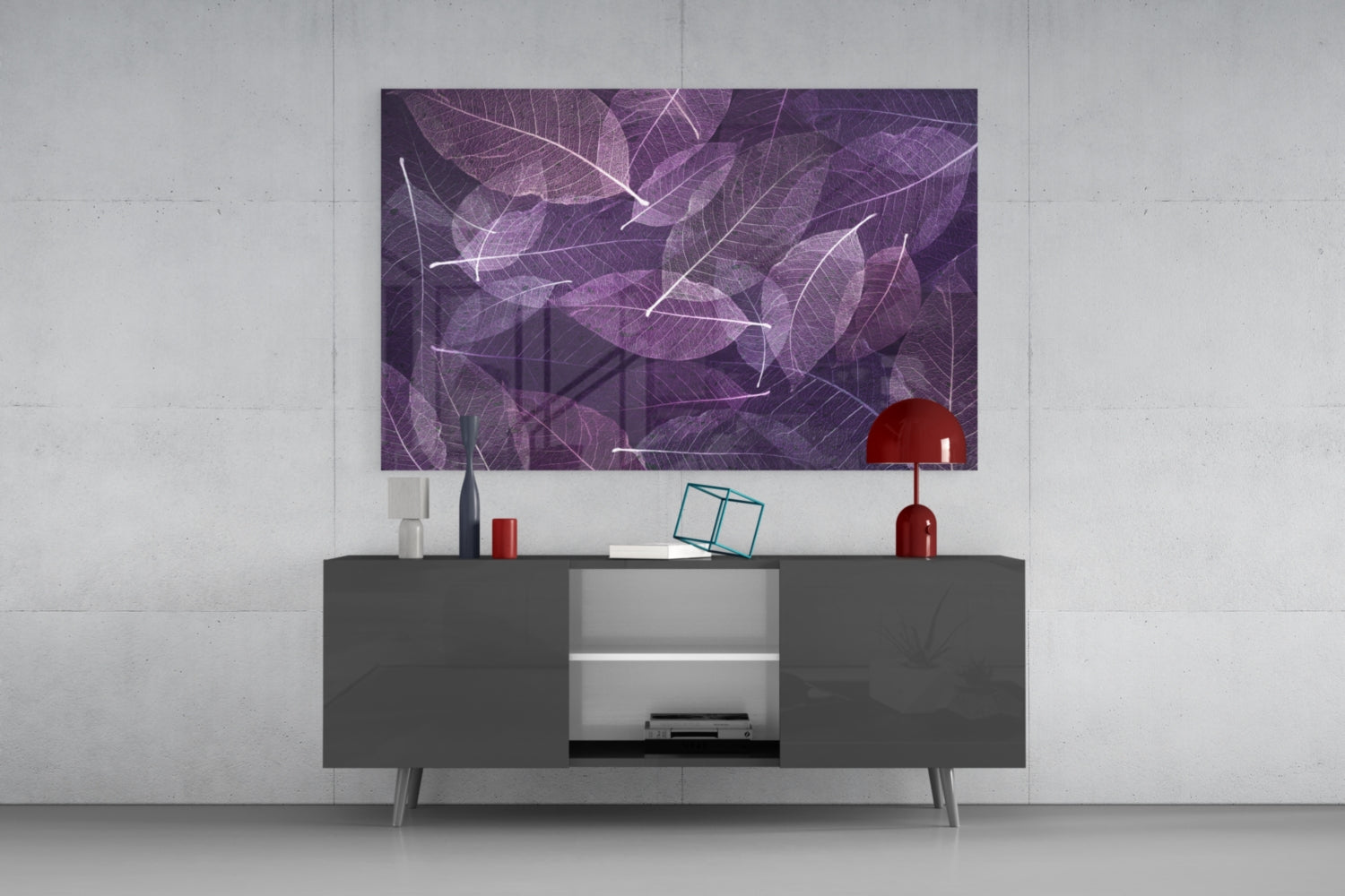 Purple Skeleton Leaf Veins Glass Wall Art