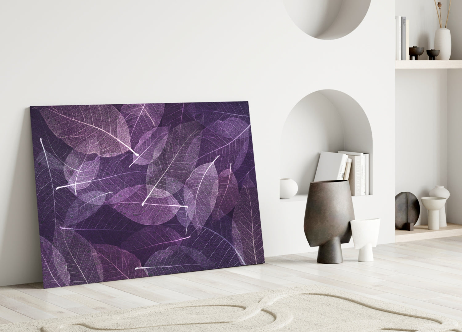 Purple Skeleton Leaf Veins Glass Wall Art