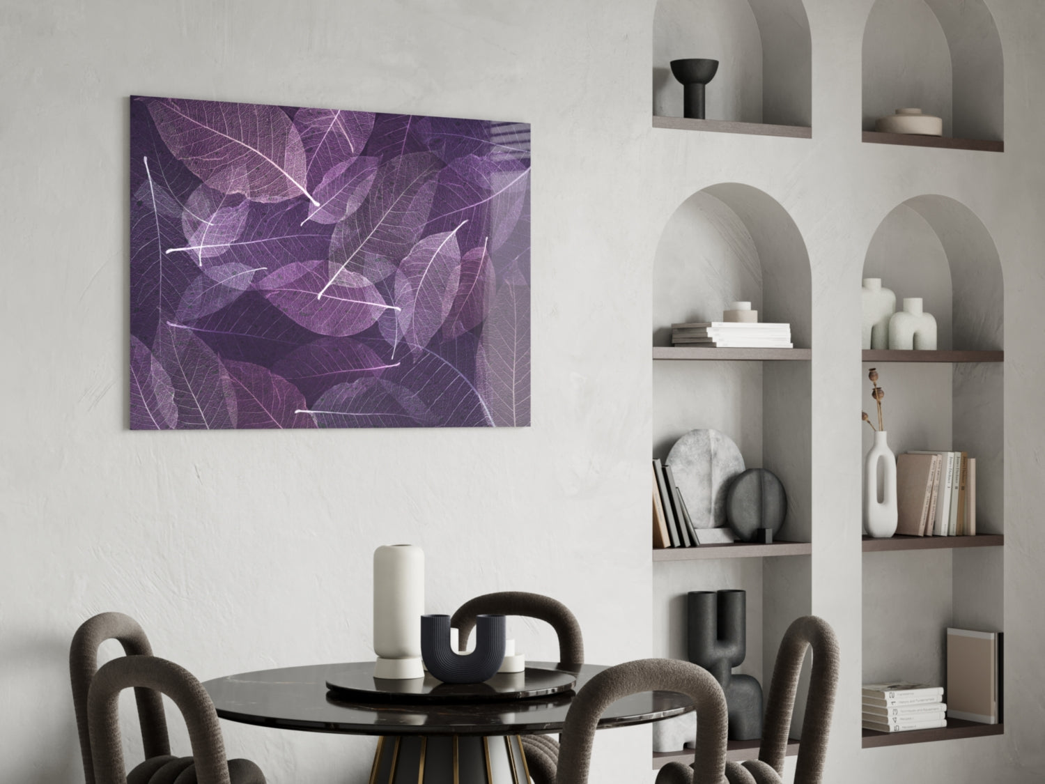 Purple Skeleton Leaf Veins Glass Wall Art