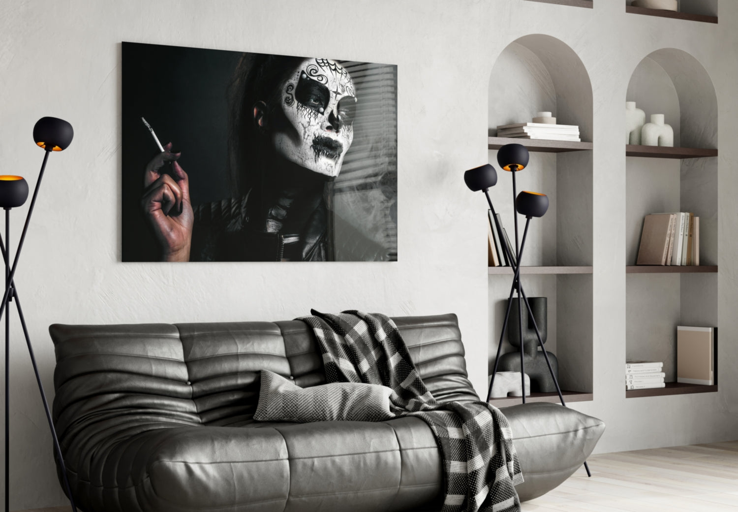 Sugar Skull Smoking Woman Glass Wall Art