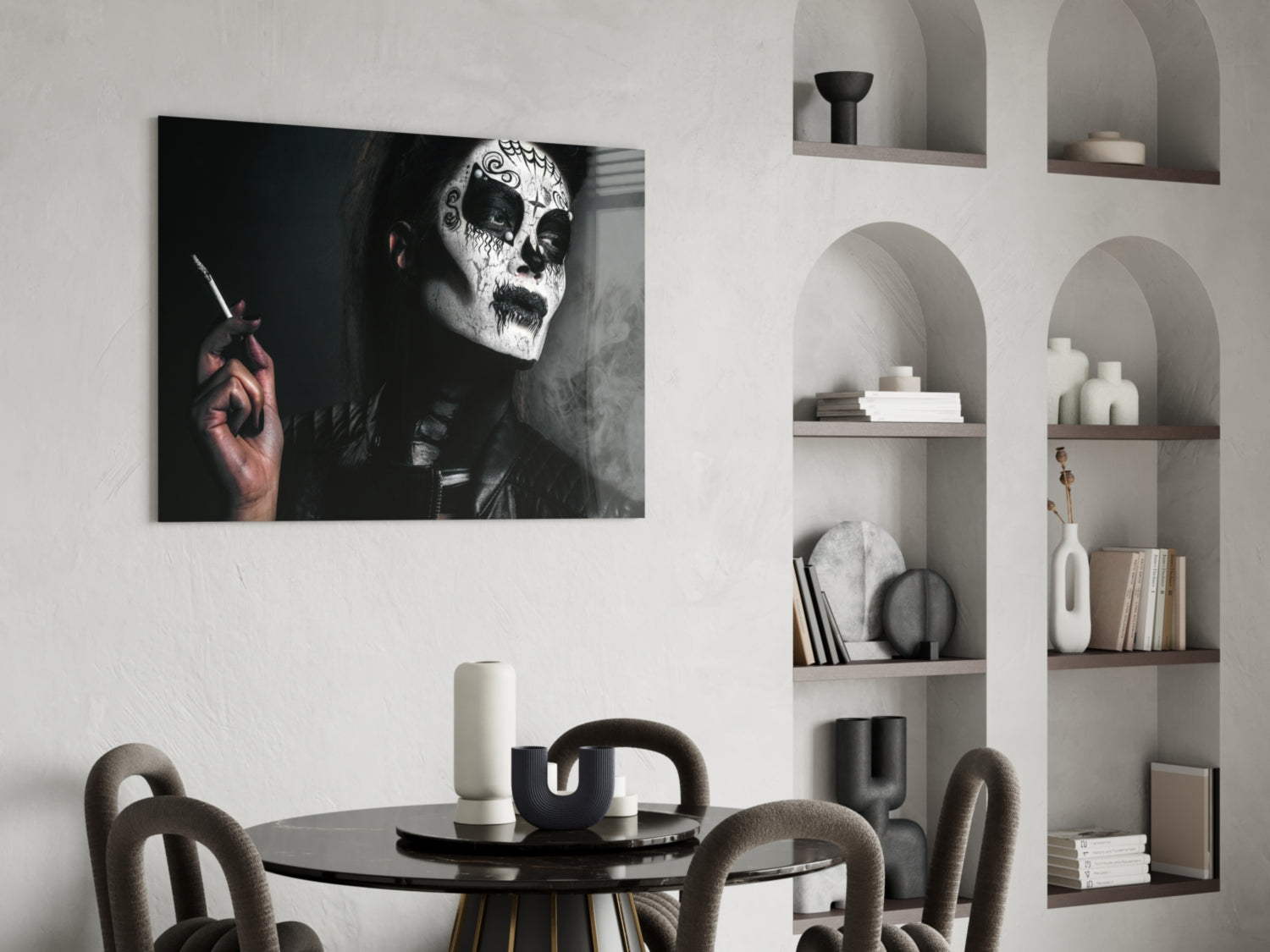 Sugar Skull Smoking Woman Glass Wall Art