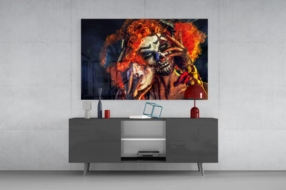 Fiery Wig Scary Clown Glass Wall Art