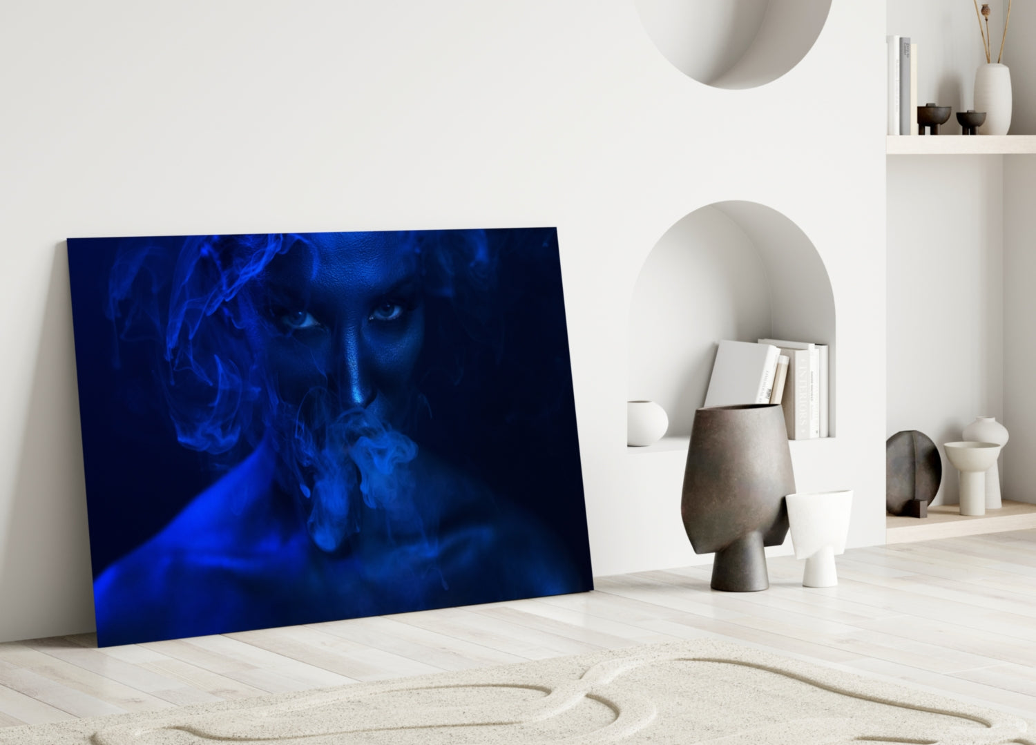 Blue Lit Face In Smoke Glass Wall Art