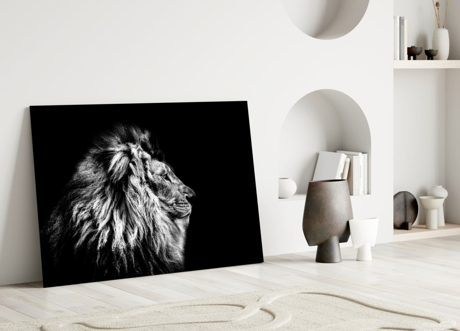 Monochrome Lion Facing Right Glass Wall Art