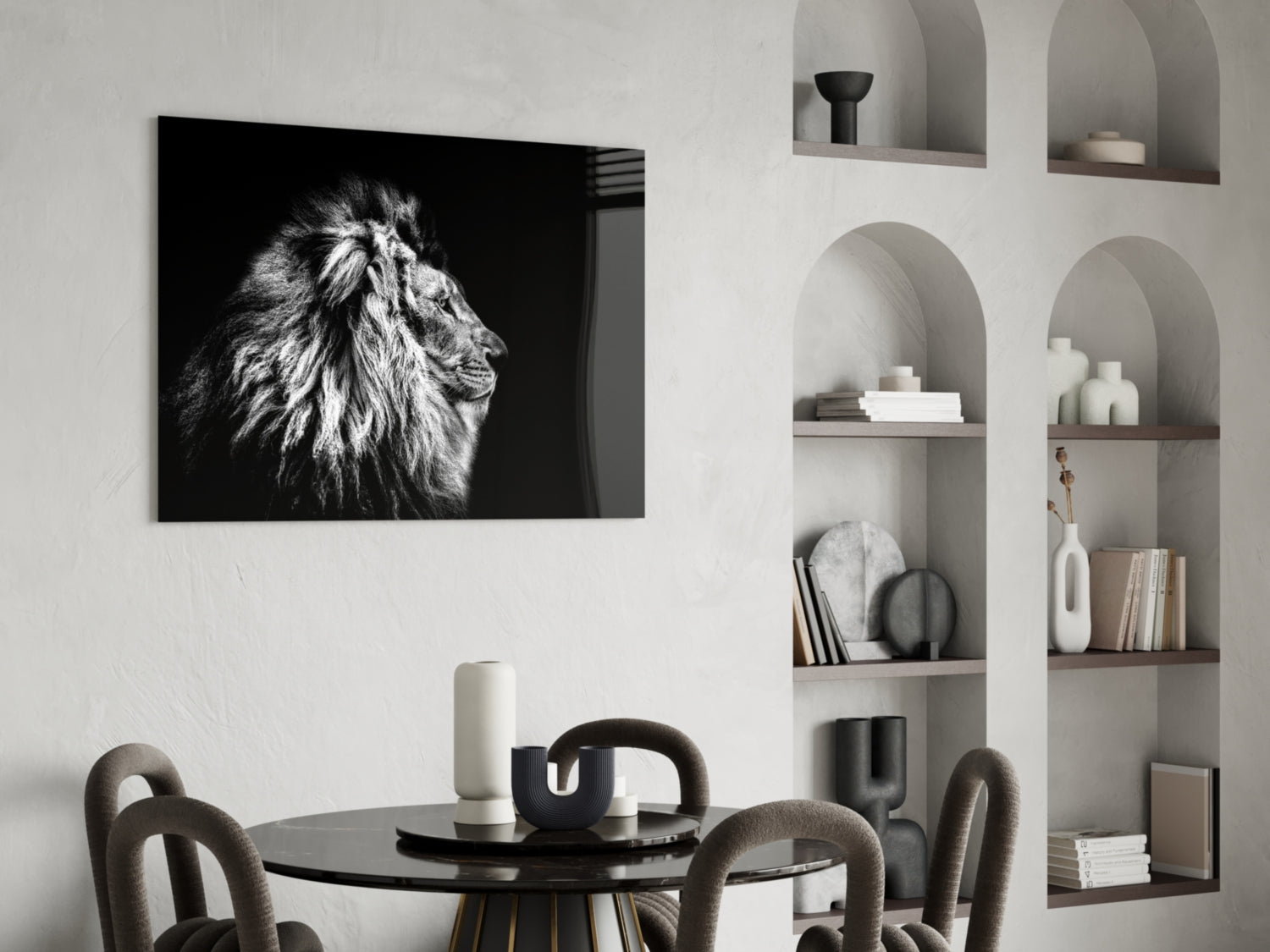 Monochrome Lion Facing Right Glass Wall Art