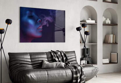 Neon Profile Exhaling Smoke Glass Wall Art