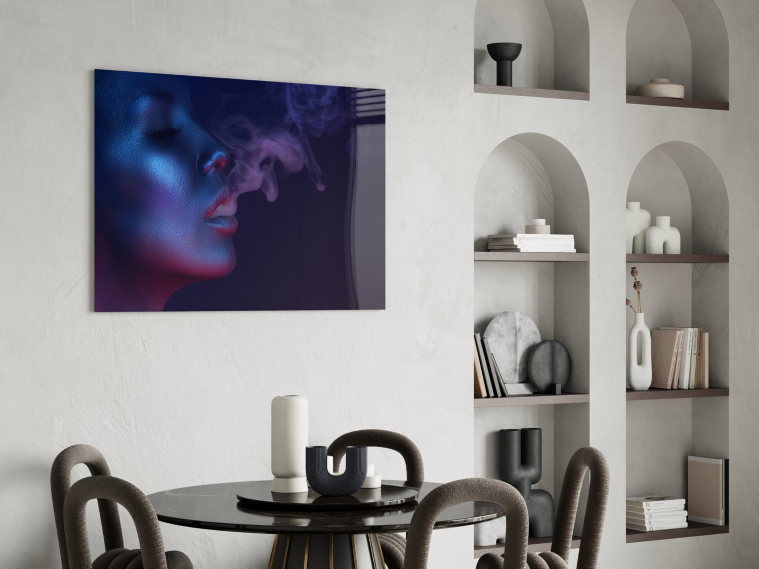 Neon Profile Exhaling Smoke Glass Wall Art