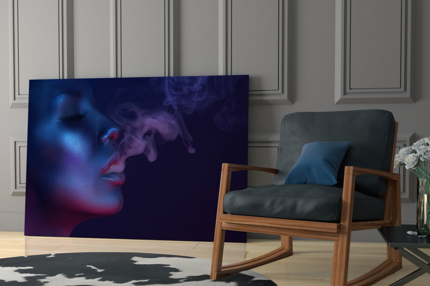 Neon Profile Exhaling Smoke Glass Wall Art