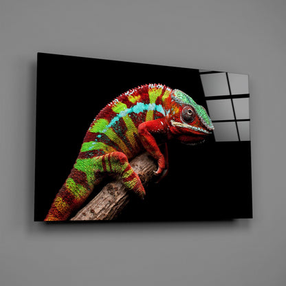 Red Green Striped Chameleon Glass Wall Art