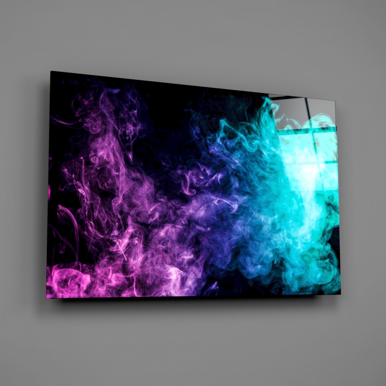 Pink to Turquoise Smoke Burst Glass Wall Art