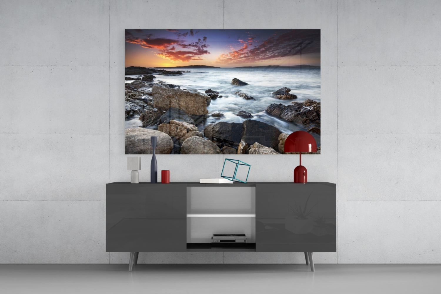 Rocky Shore Silky Waves Sea Landscape Glass Wall Art