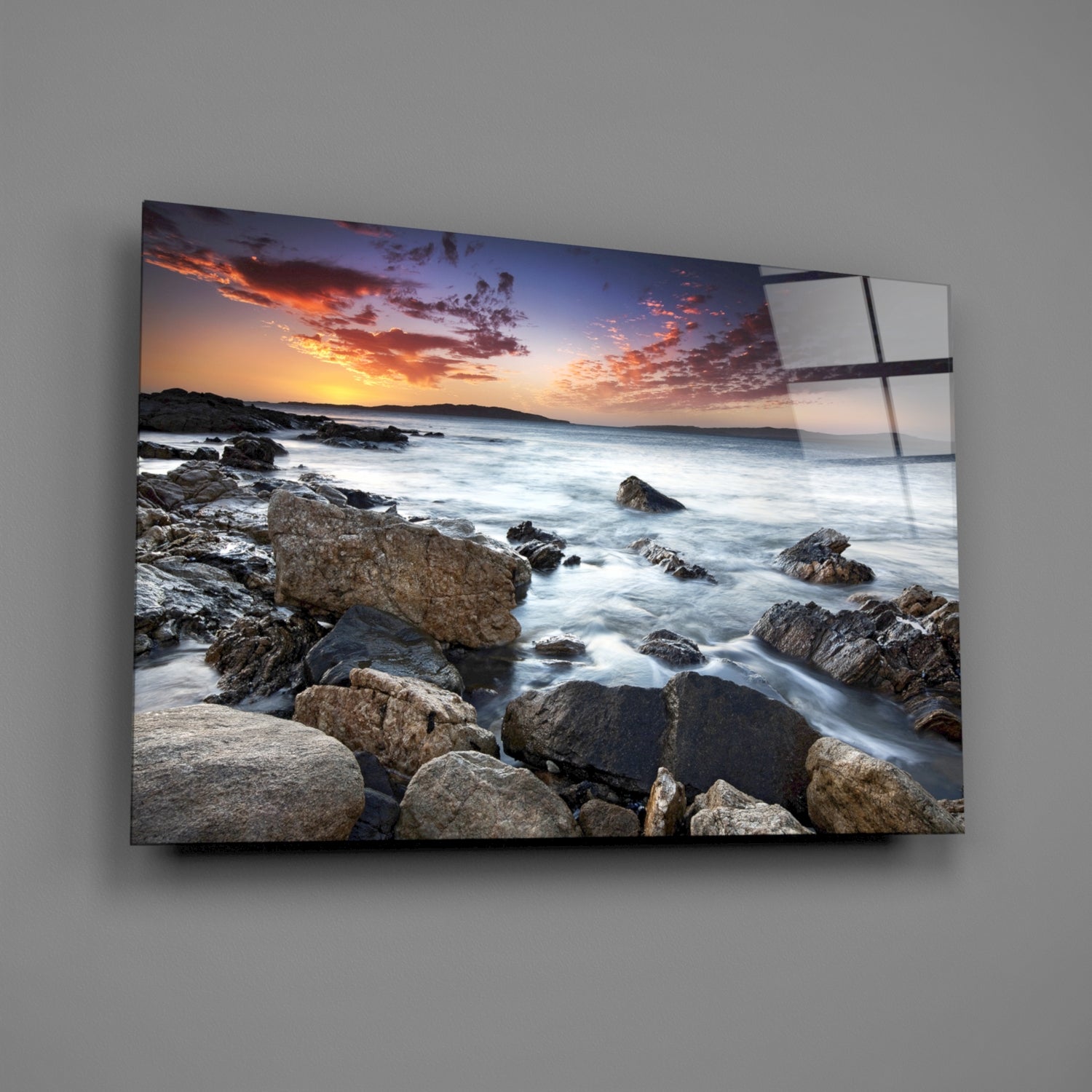 Rocky Shore Silky Waves Sea Landscape Glass Wall Art